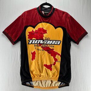 Novara Bella Vita Cycling Jersey Men M Italy Map Short Sleeve Pockets Red Yellow